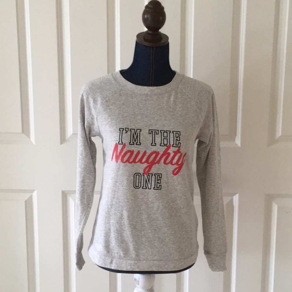 SO juniors gray thin sweatshirt “I’m Naughty”